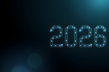 Futuristic 2026 circuit board design with glowing blue elements