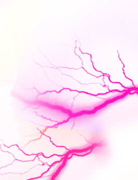 Vibrant pink lightning strikes against a white background