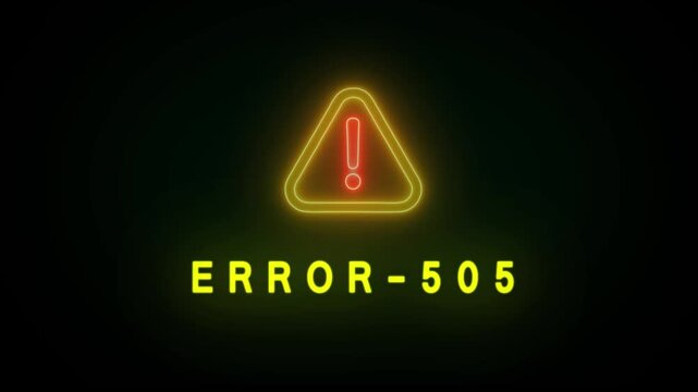 Neon Exclamation Mark Warning Sign and Error 505 Text on Dark Background alert notification