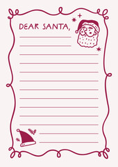 Dear Santa letter template. Christmas wish list.