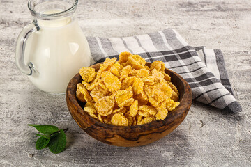 Corn flakes with milk for breakfast