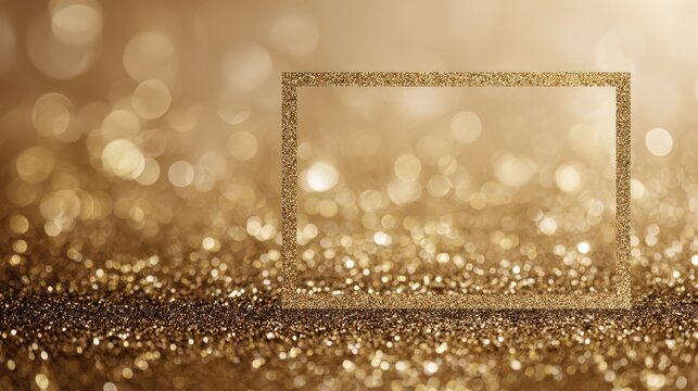 Luxurious gold glitter frame surrounding a spacious copy area on an elegant warm background - Powered by Adobe