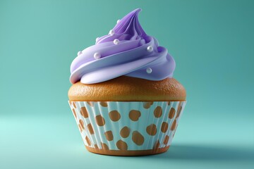 Colorful cupcake dessert with smooth purple icing and joyful toppings, ideal for parties, baking blogs, and cheerful branding.