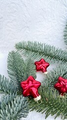 Red Christmas Ornaments on Fresh Pine and Fir Branches