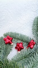 Red Christmas Ornaments on Fresh Pine and Fir Branches