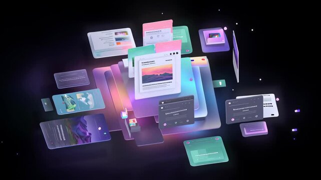 Futuristic microlearning interface with bite-sized lessons, floating UI elements, clean modern layout, soft neon accents, efficient digital learning vibe, microlearning future design