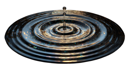 A droplet creating ripples on a water surface with a dark background creating a striking effect