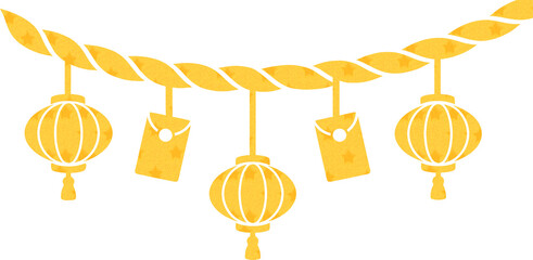 Yellow lantern garland swag decoration with star pattern © titileedzs