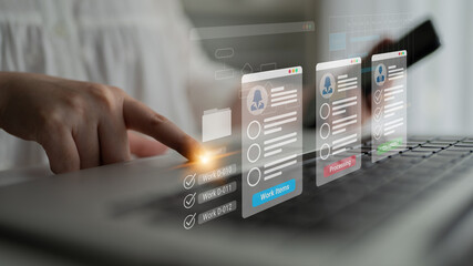 Digital interface displaying project tasks under Work Items, Processing, and Completed categories with Gantt chart timeline visualization Parse