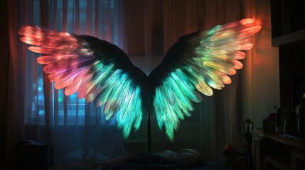 Illuminated Angel Wings Display - A Vibrant Spectacle of Light.