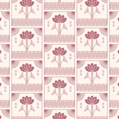 Elegant Art Deco Floral Tile Pattern with Stylized Lotus Blossoms