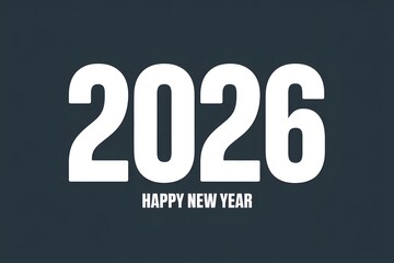 Happy new year 2026 celebration banner on a minimalist gray background