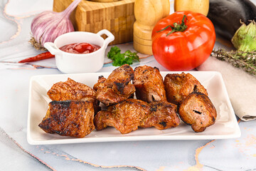 Grilled pork neck meat shashlik