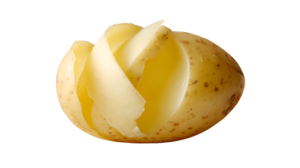 A single potato with decorative cuts on a black background showing the inside of the potato