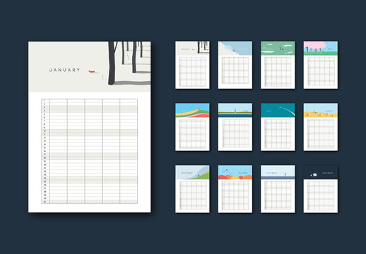 Calendar Family Planner Template with Illustrations