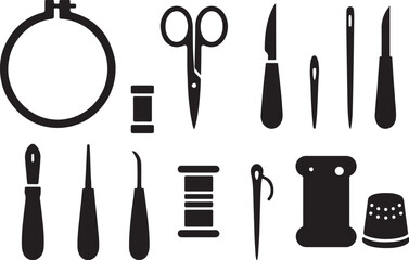 Complete Embroidery Workshop Geometry Silhouette Icon Set.eps