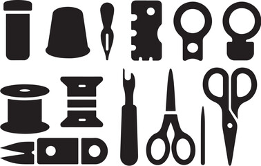 Fototapeta premium Needlework Mini Tools Geometry Silhouette Icon Set.eps