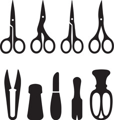 Embroidery Scissors Collection Geometry Silhouette Icon Set.eps
