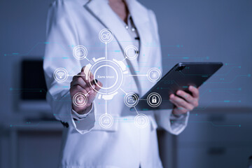 Zero trust security concept Person using computer and tablet with zero trust icon on virtual screen of Data businesses.in office.