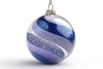 Blue and silver christmas ball ornament isolated on white background