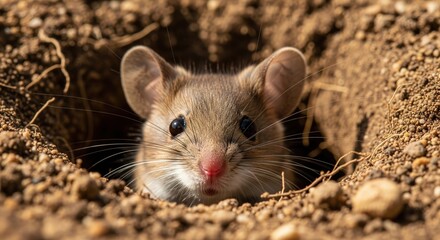 Dirty wild grey rat looking out from a hole in the concrete wall concept of pest and disease