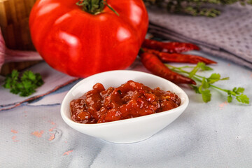 Salsa dip with chili and tomato