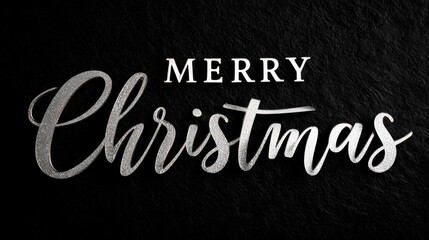 Obraz premium Elegant Merry Christmas greeting with silver script on a black textured background
