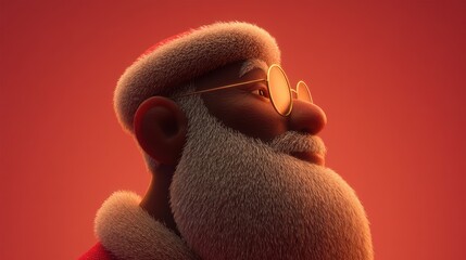 Animated Santa Claus with Glasses and a White Beard on a Red Background