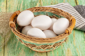 Raw white uncooked chicken eggs