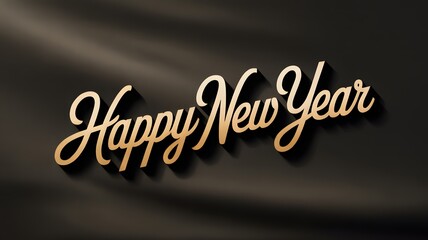 Happy new year golden script text with elegant shadow effect.