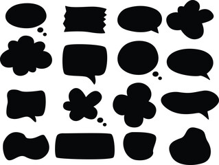 Collection of black speech bubbles in doodle and grunge style