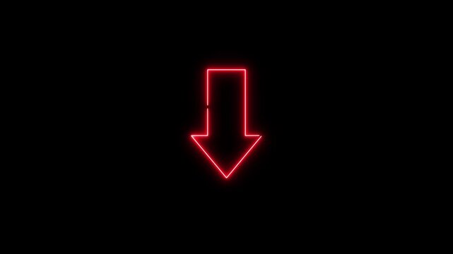 Red neon arrow pointing downwards on a black background direction light