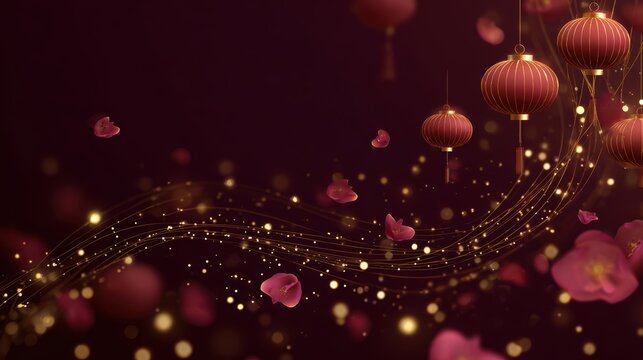 Elegant Chinese New Year background with lanterns and floral elements - Powered by Adobe