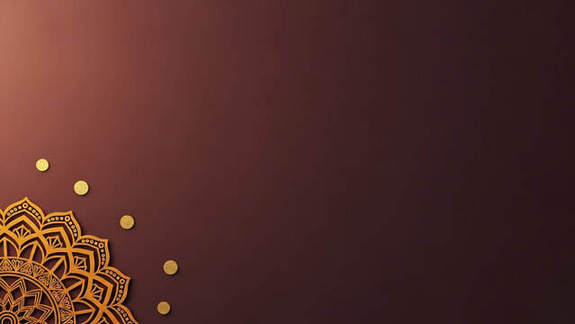 Beautiful rich brown background with golden mandalainspired design and gold confetti style dots