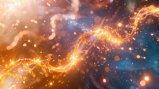 Bright double helix DNA strand glowing with vivid colors, futuristic concept of genetics and science.