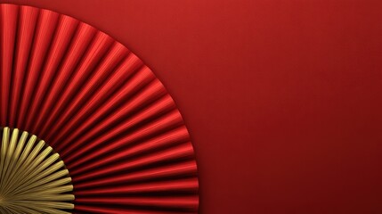 Elegant red and gold fan design on a textured red background