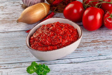 Bulgarian traditional lutenica pepper sauce
