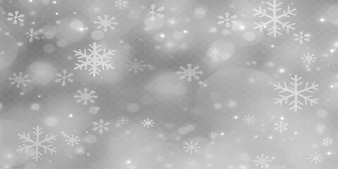 Abstract winter background with blue sky, falling snowflakes, and ice decoration for a Christmas holiday celebration card design