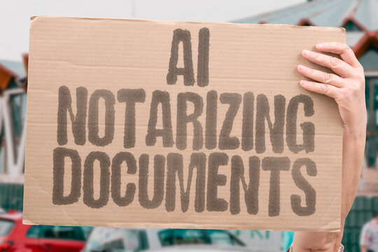 "AI Notarizing Documents" Systems verify identities and authenticate signatures digitally and securely. NOTARY. DOCUMENT. SIGNATURE. VERIFY. SEAL.