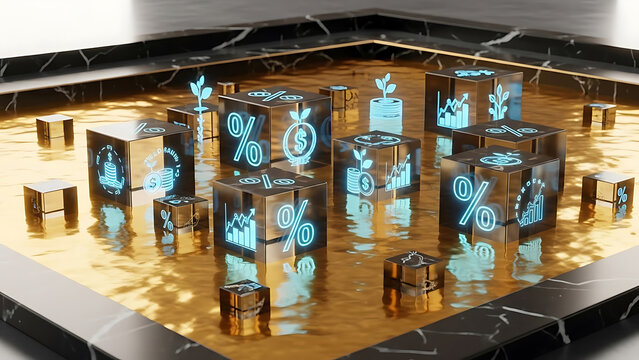 Business growth and investment concept with illuminated financial symbols