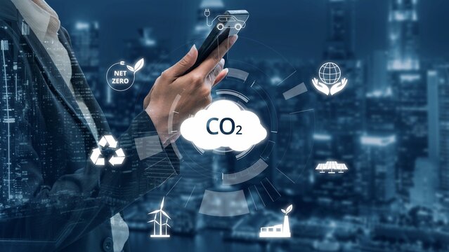 Net zero goals and CO2 reduction strategy driving sustainability, green energy integration, net zero emissions policies, and climate-friendly sustainability solutions for business and society. Muxer