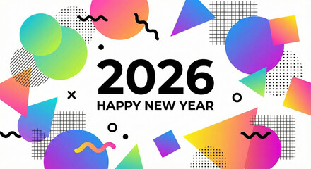 A colorful vector illustration and art design of a happy birthday party banner with text, icons, and a cloud pattern