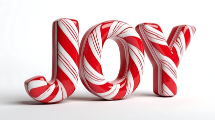 Joy text made of candy cane isolated on white background for christmas