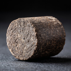 Fototapeta premium Close-up of a cylindrical soil sample on a dark background.