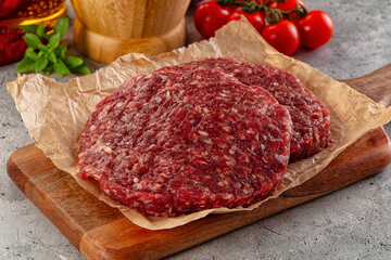 Raw beef burger cutlet for grill