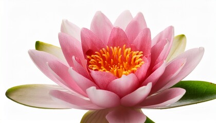 Obraz premium Beautiful Pink Water Lily Flower Blossom on White Background