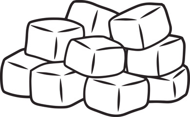 Black and white line drawing of stacked sugar cubes