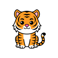 Cartoon Illustration of  Sitting Bengal Tiger
