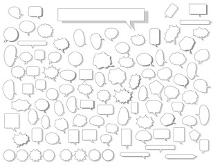 影のあるシンプルな吹き出しのセット　ドット・ストライプ