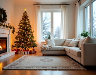 Fototapeta premium living room with christmas tree